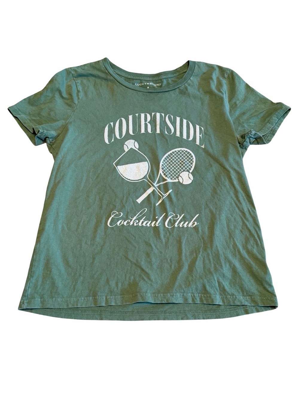 Lucky Brand Courtside Cocktail Club Graphic Tee | Soft Green Casual Chic | Size